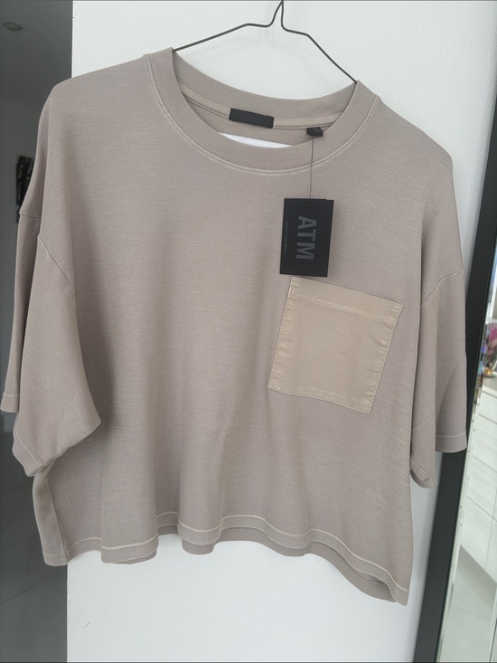 ATM Anthony Thomas Melillo Tops - ATM Anthony Thomas Melillo Boxy Short Sleeve Tee in Taupe with Contrast Pocket